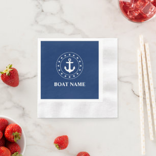 Nautic Stars Anchor Navy Blue Boat Name Napkins Serviette