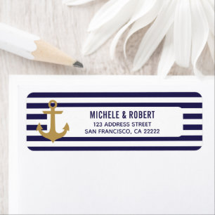 Nautic Strick Gold Anchor Blue White Return