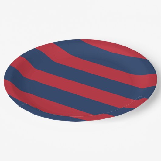 Nautic Striped Blue Red Pappteller (Schrägansicht)