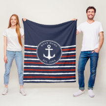Nautic Striped Navy Blue White Anchor