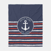 Nautic Striped Navy Blue White Anchor Fleecedecke (Vorderseite)
