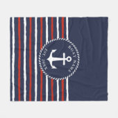 Nautic Striped Navy Blue White Anchor Fleecedecke (Vorderseite (Horizontal))