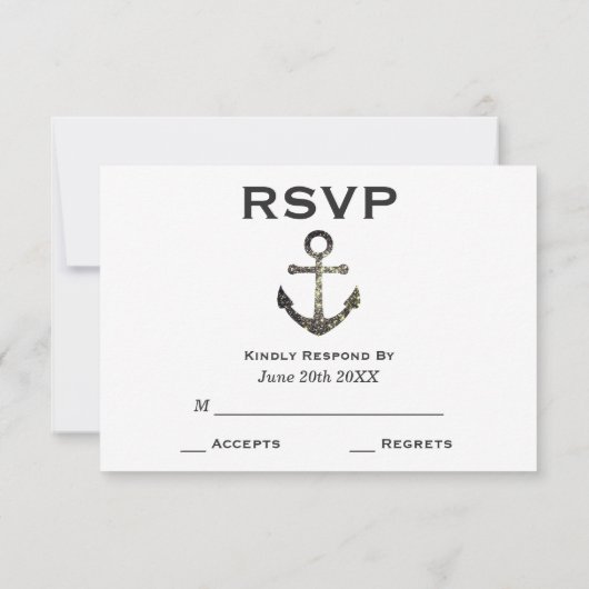 Nautic Striped Wedding RSVP Sparkle Anchor (Rückseite)