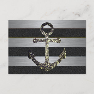Nautic Striped Wedding RSVP Sparkle Anchor Karte
