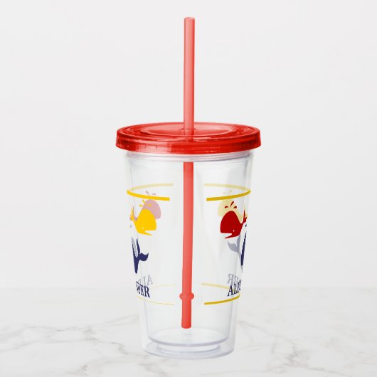Nautic Stripes Navy Blue Yellow Red Whale White Acryltrinkbecher (Rechts)