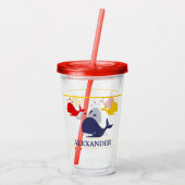 Nautic Stripes Navy Blue Yellow Red Whale White Acryltrinkbecher (Rückseite)