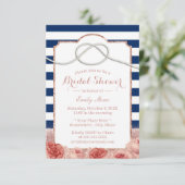 Nautic Stripes Rose Gold Floral Brautparty Einladung (Stehend Vorderseite)