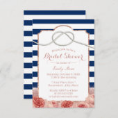 Nautic Stripes Rose Gold Floral Brautparty Einladung (Vorne/Hinten)