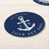 Nautic Theme Anchor Custom Monogram Navy Runder Pappuntersetzer (Angewinkelt)