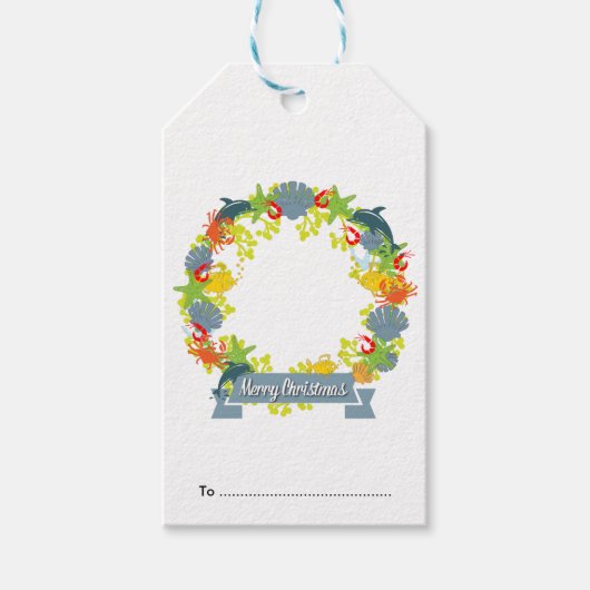 Nautic Theme Christmas Wreath Gift Tag - Küste Geschenkanhänger (Vorderseite)