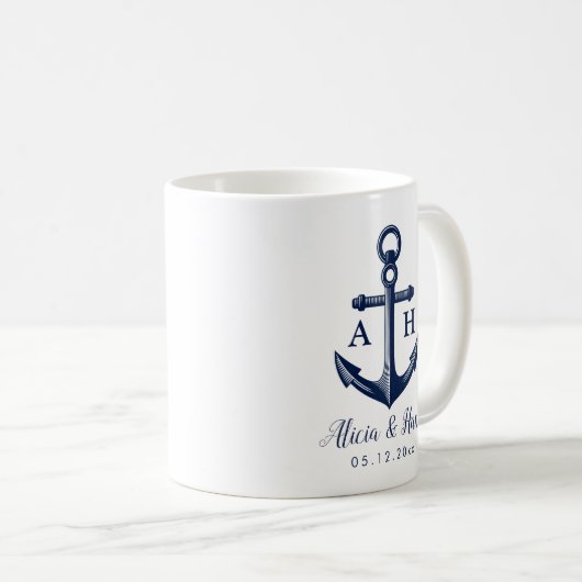 Nautic Theme Couple Monogramme Kaffeetasse (VorderseiteRechts)
