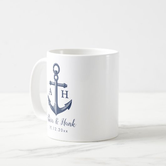 Nautic Theme Couple Monogramme Kaffeetasse (Vorderseite Links)