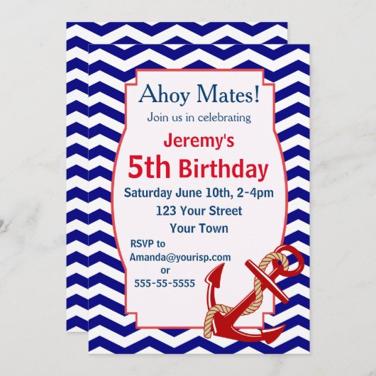 Nautic Theme Geburtstagsparty Einladung (Vorne/Hinten)