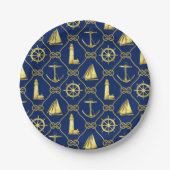 Nautic Theme Navy Blue Gold Anchor Leuchtturm Pappteller (Vorderseite)
