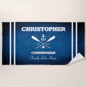 Nautic Theme Navy Blue Stripes Beach Handtuch (Vorderseite)