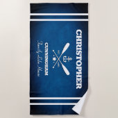 Nautic Theme Navy Blue Stripes Beach Handtuch (Vorderseite)