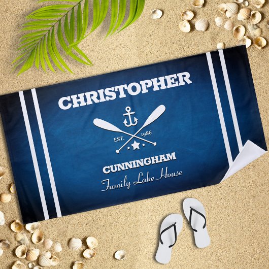 Nautic Theme Navy Blue Stripes Beach Handtuch