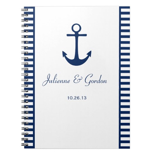 Nautic Theme Navy Blue White Stripes Gästebuch Notizblock (Vorderseite)