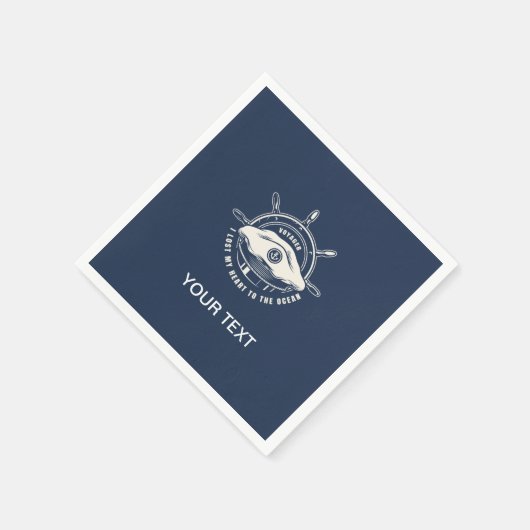 Nautic Theme Navy Blue Your Text Serviette (Ecke)
