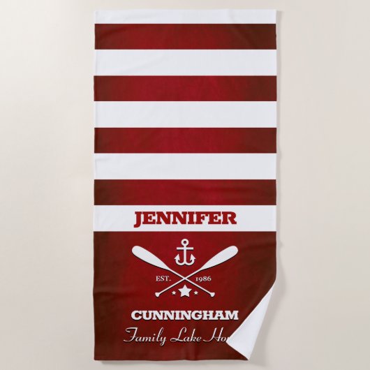 Nautic Theme Red Strip Beach Handtuch (Vorderseite)