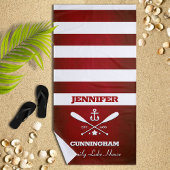Nautic Theme Red Strip Beach Handtuch