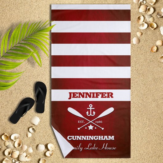Nautic Theme Red Strip Beach Handtuch