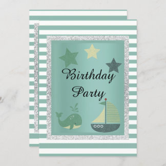 Nautic Theme Sage Green Birthday Party Einladung