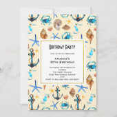 Nautic Theme Seashells Birthday Einladung (Vorderseite)