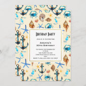 Nautic Theme Seashells Birthday Einladung (Vorne/Hinten)