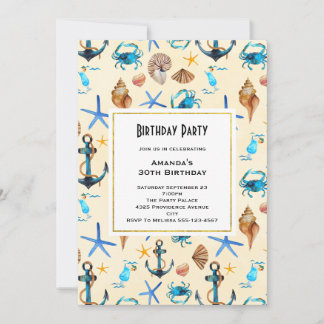 Nautic Theme Seashells Birthday Einladung