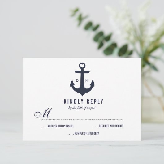 Nautic Theme Wedding RSVP | Hochzeit (Stehend Vorderseite)