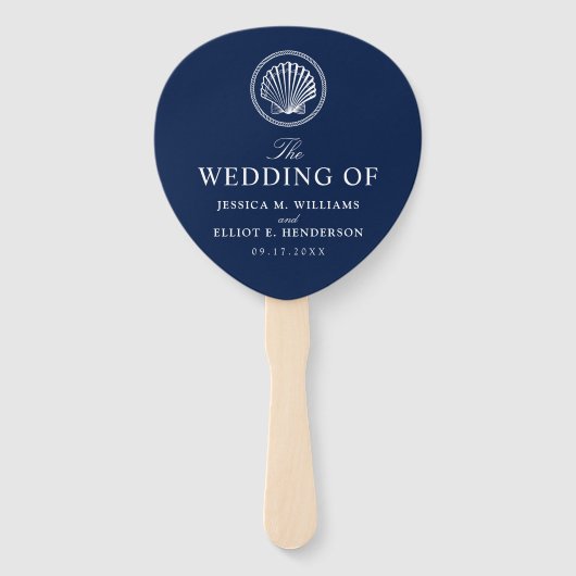 Nautic Theme Wedding Seashell Custom Navy Fächer (Vorderseite)