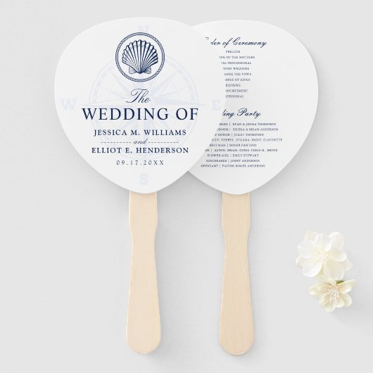 Nautic Theme Wedding Seashell Custom Navy Fächer (Vorne und Hinten)