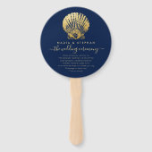 Nautic Theme Wedding Seashell Gold Navy Blue Fächer (Vorderseite)