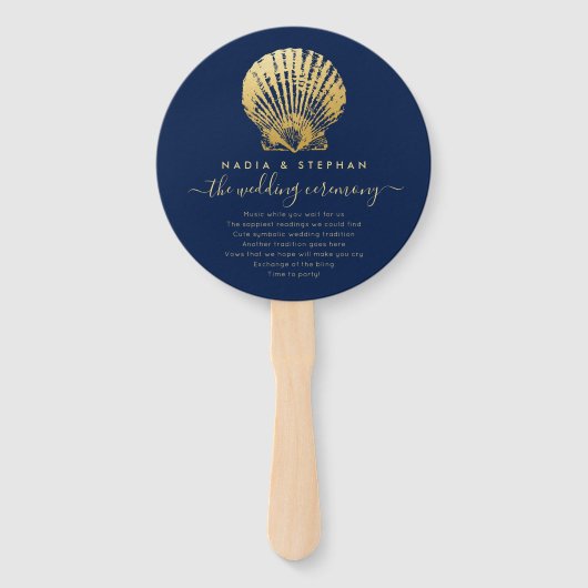 Nautic Theme Wedding Seashell Gold Navy Blue Fächer (Vorderseite)