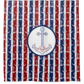 Nautic Themed Anchor Sailing Blue Red White Duschvorhang (Vorderseite)