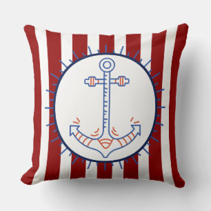 Nautic Themed Anchor Sailing Blue Red White Kissen