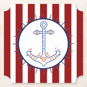 Nautic Themed Anchor Sailing Blue Red White Untersetzer