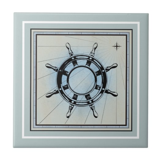 Nautic Themed Blue Keramik Tile Fliese (Vorderseite)