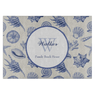 Nautic Themed Blue Seashell Custom Cutting Board Schneidebrett