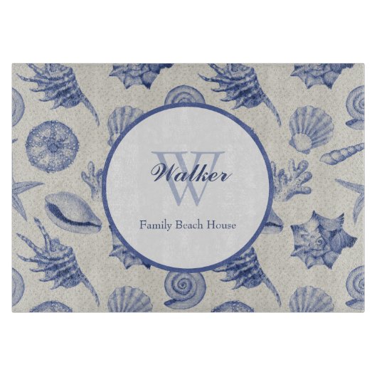 Nautic Themed Blue Seashell Custom Cutting Board Schneidebrett (Vorderseite)