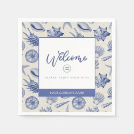Nautic Themed Blue Seashell Custom Paper Napkins Serviette