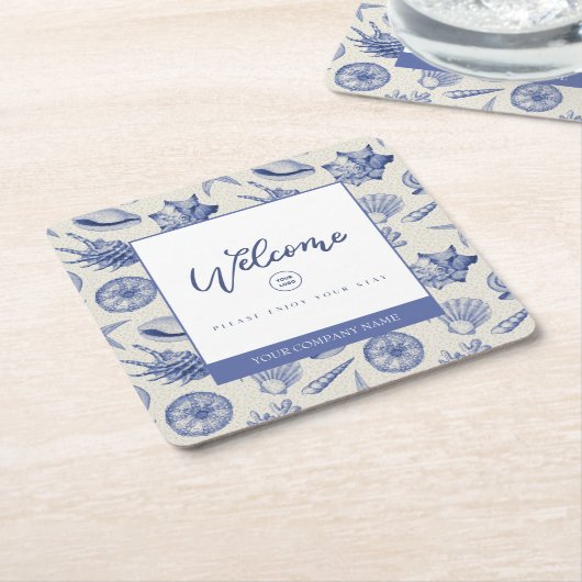 Nautic Themed Blue Seashell Square Paper Untersetz Rechteckiger Pappuntersetzer (angewinkelt)