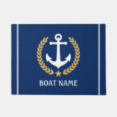 Nautic Themed Bootname Anchor Gold Laurel Navy Fußmatte (Vorderseite)