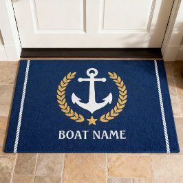 Nautic Themed Bootname Anchor Gold Laurel Navy Fußmatte