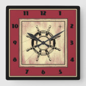 Nautic Themed Red Quadratische Wanduhr (Vorderseite)