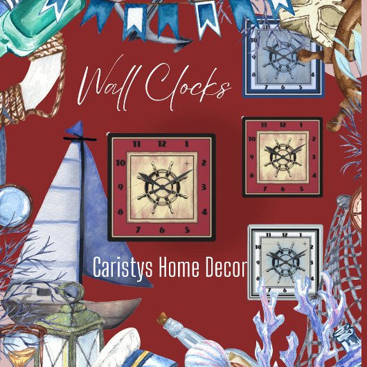 Nautic Themed Red Quadratische Wanduhr