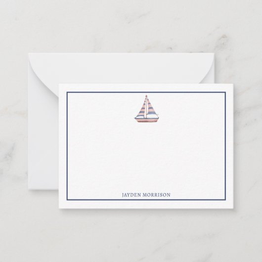 Nautic Themed Sailboat Name Personalisiert Mitteilungskarte (Vorderseite)