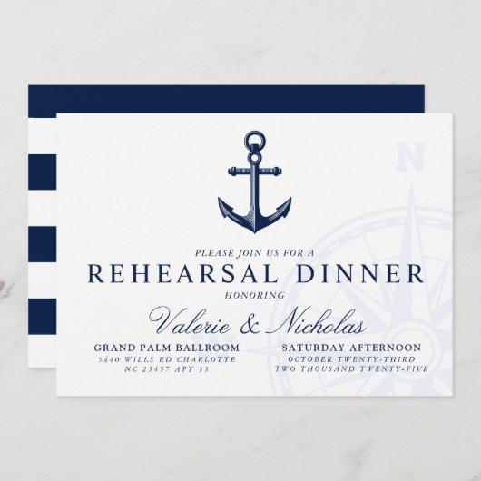 Nautic Themed | Vintages Abendessen mit Anker Prob Einladung (Vorne/Hinten)