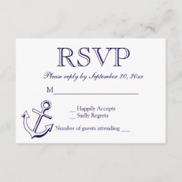 Nautic UAWG Navy Blue Anchor Wedding Party RSVP Karte